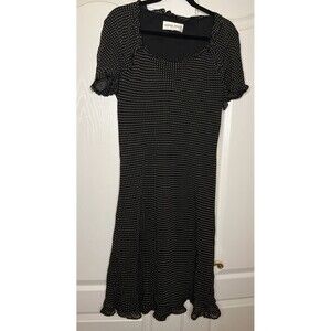 DONNA RICCO New York Black Lined Sheer Overlay Short Sleeve Dress Size 14 Midi